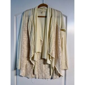 TINY Anthropologie Cardigan XS Cream Mixed Knit Waterfall Open Front Boho Flowy